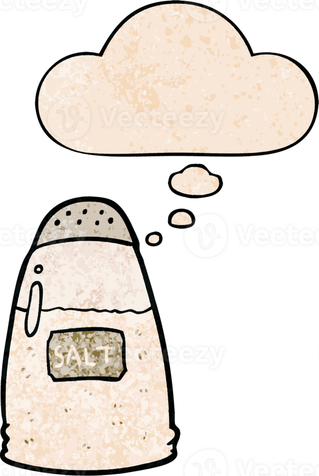 cartoon salt with thought bubble in grunge texture style png