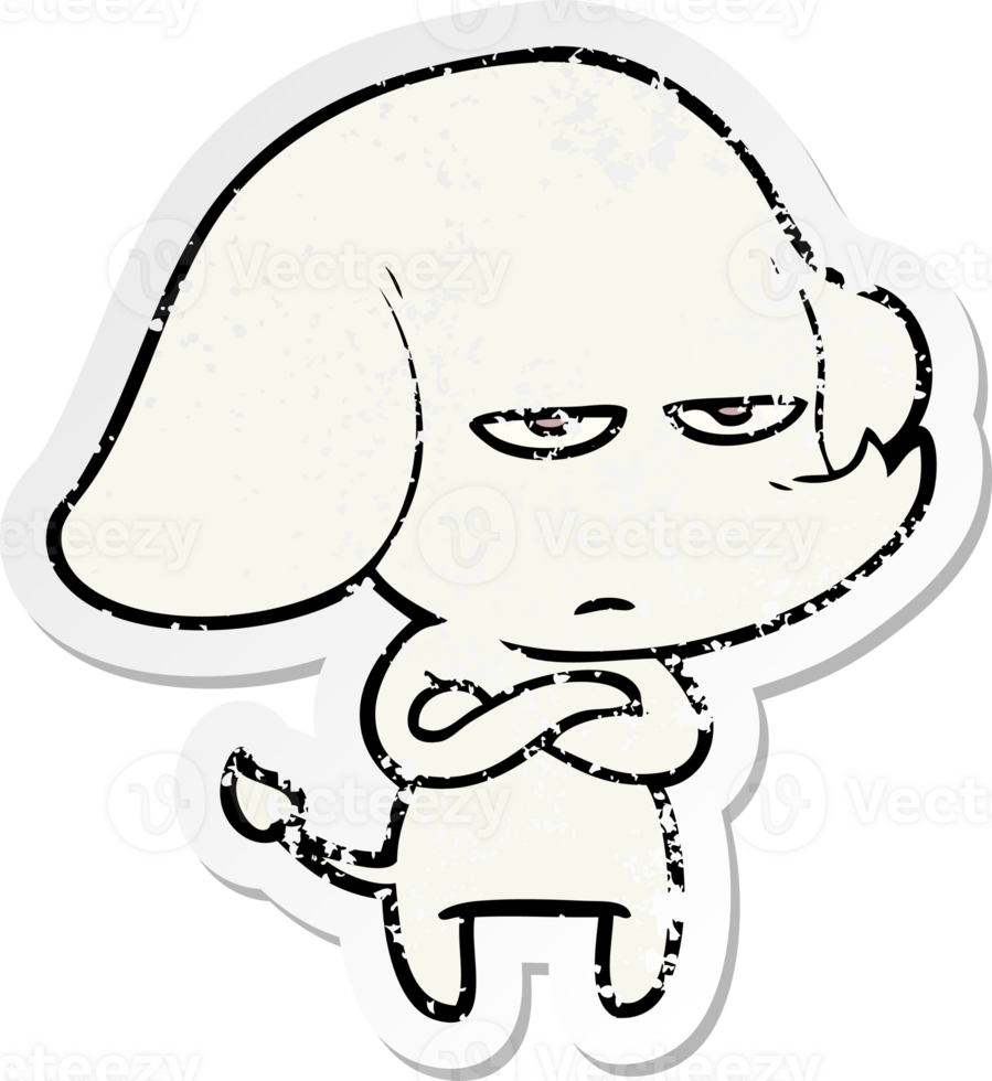 distressed sticker of a annoyed cartoon elephant png