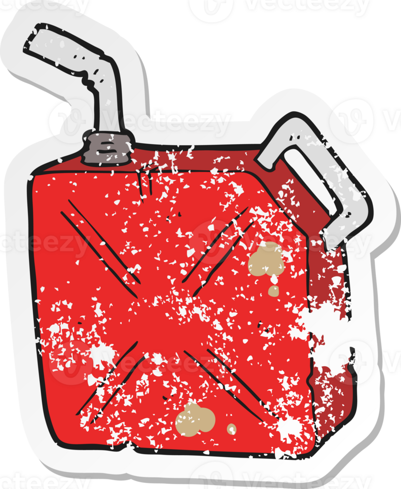 autocollant rétro en détresse d'un bidon de carburant de dessin animé png