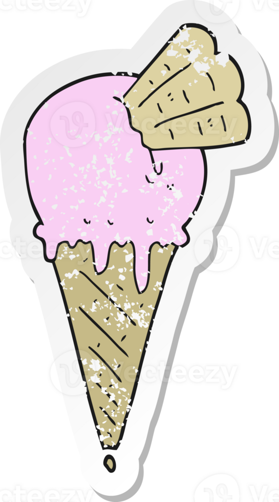retro distressed sticker of a cartoon ice cream cone png