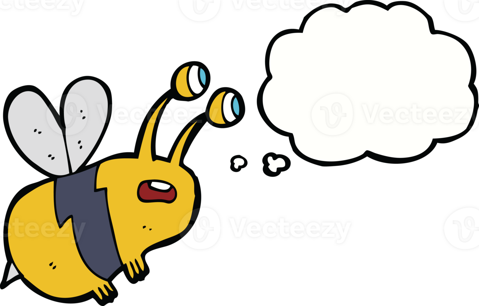 cartoon frightened bee with thought bubble png