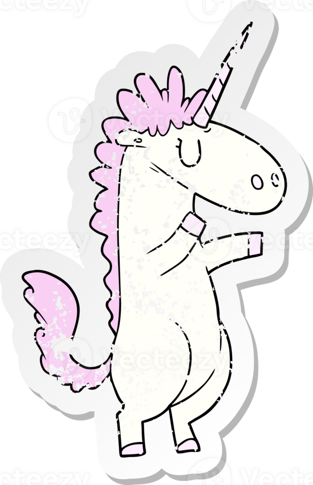 distressed sticker of a cartoon unicorn png