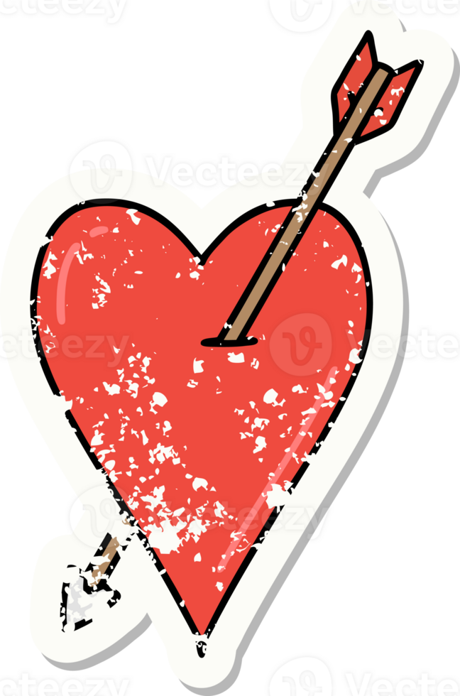 distressed sticker tattoo in traditional style of an arrow and heart png