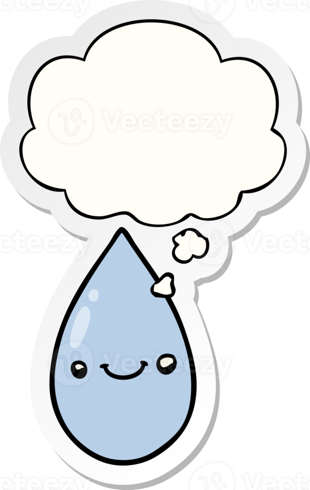 cartoon cute raindrop with thought bubble as a printed sticker png