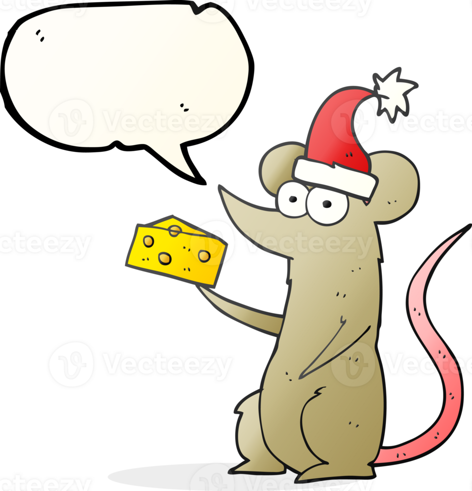 hand drawn speech bubble cartoon christmas mouse with cheese png