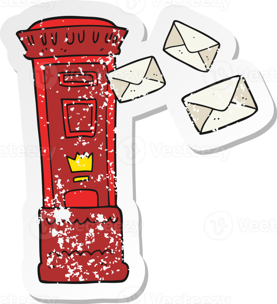 retro distressed sticker of a cartoon british post box png