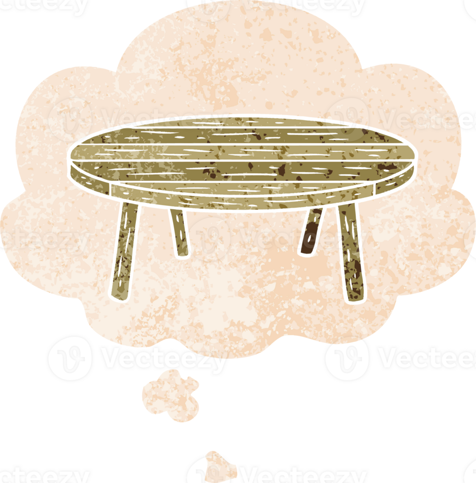 cartoon table with thought bubble in grunge distressed retro textured style png