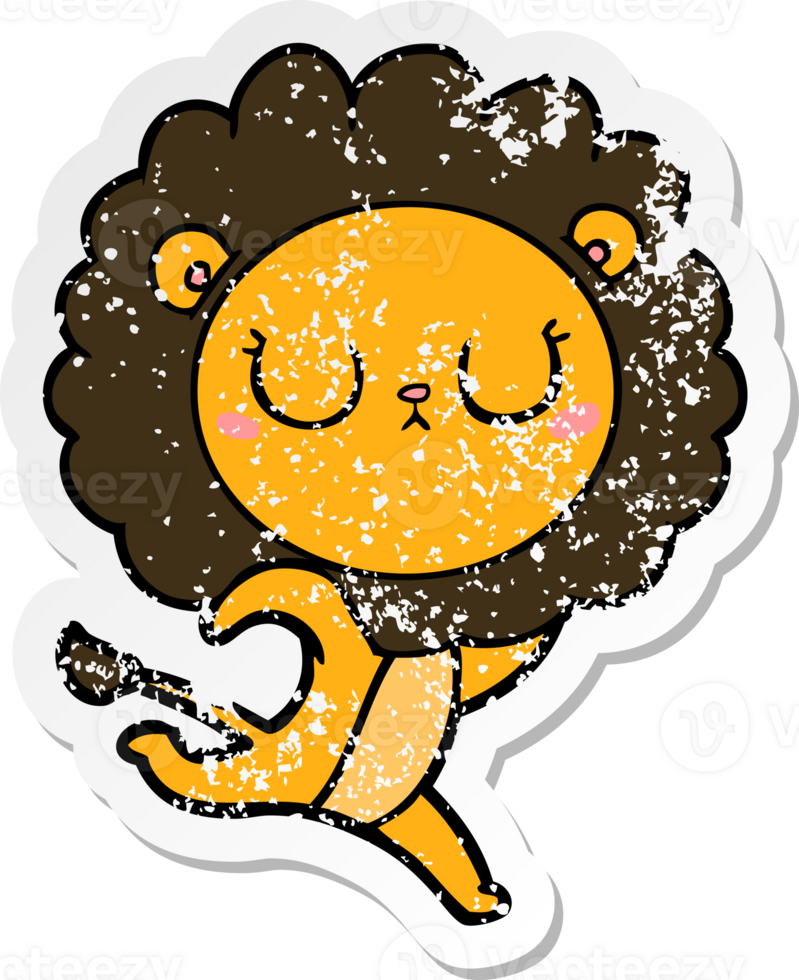 distressed sticker of a cartoon running lion png