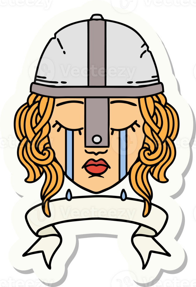 sticker of a crying human fighter character with banner png