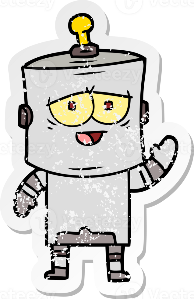 distressed sticker of a cartoon robot png