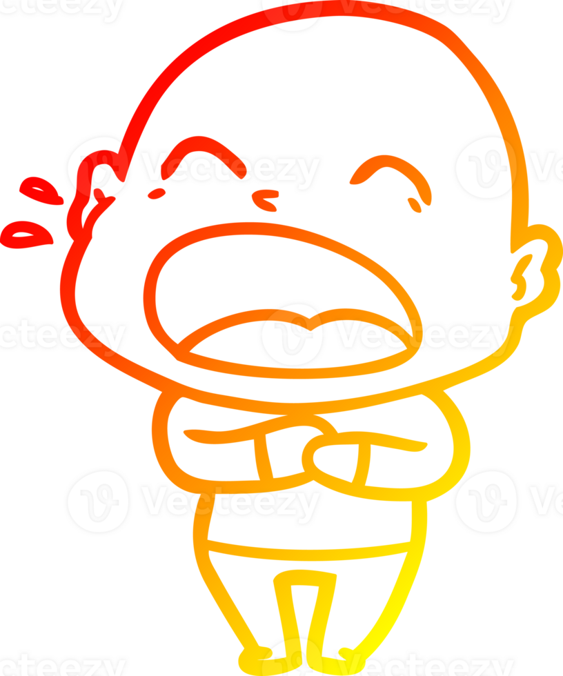warm gradient line drawing of a cartoon shouting bald man png