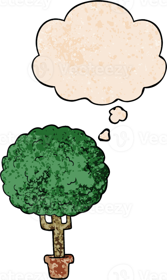 cartoon tree with thought bubble in grunge texture style png