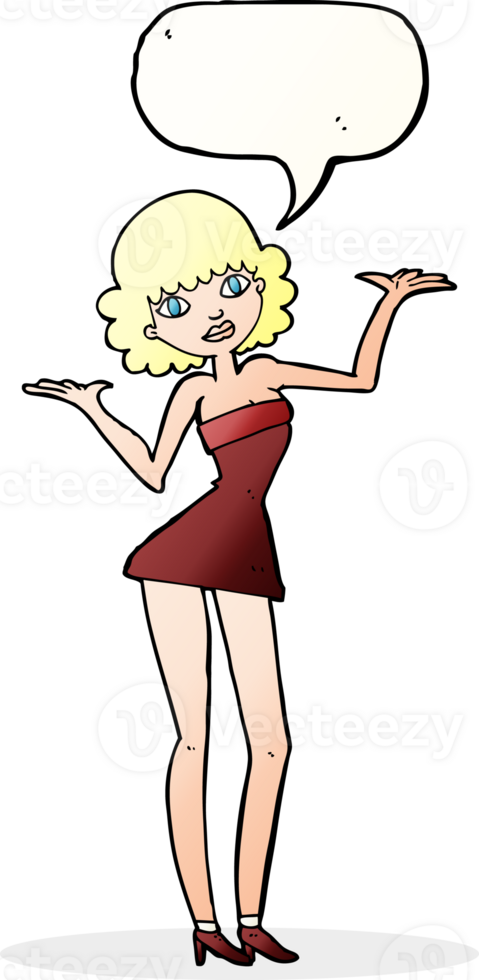 cartoon woman in cocktail dress with speech bubble png