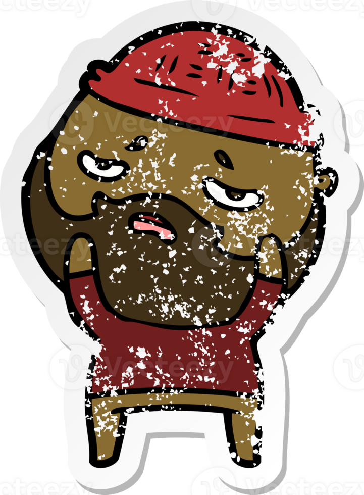 distressed sticker of a cartoon worried man with beard png