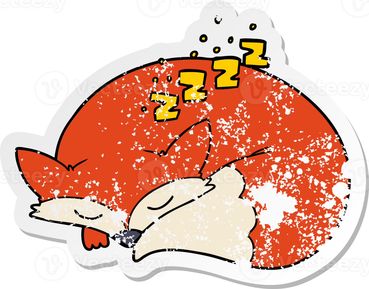 distressed sticker of a cartoon sleeping fox png