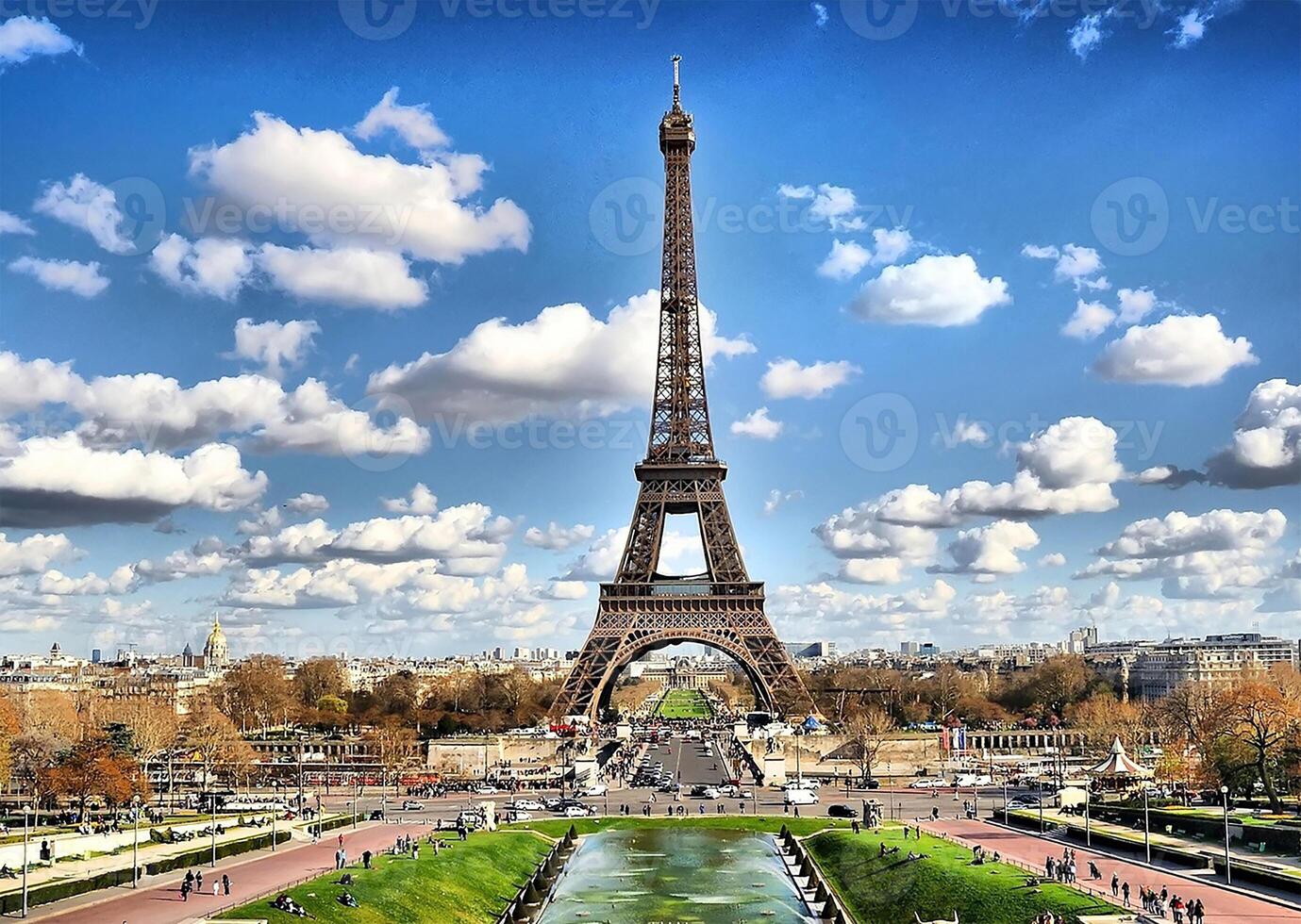 A beautiful picture of the Eiffel Tower in Paris, the capital of France, with a wonderful background in wonderful natural colors photo