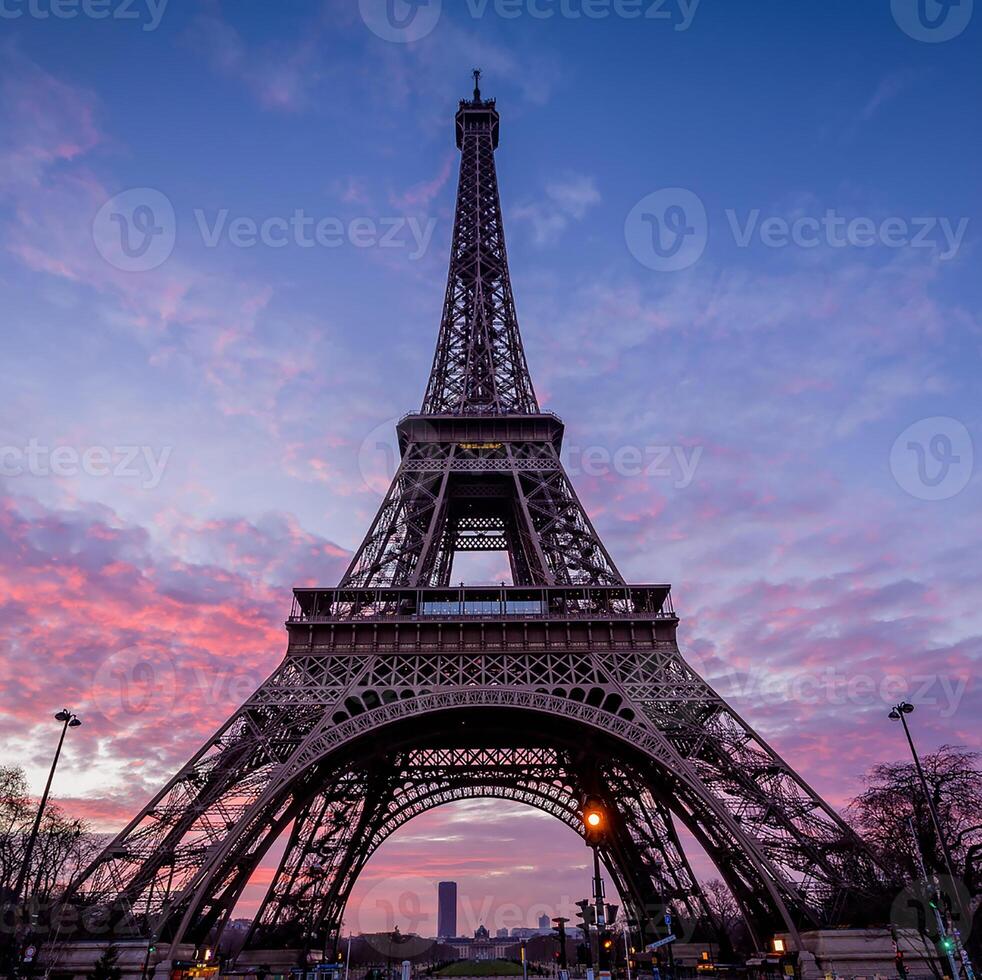 A beautiful picture of the Eiffel Tower in Paris, the capital of France, with a wonderful background in wonderful natural colors photo