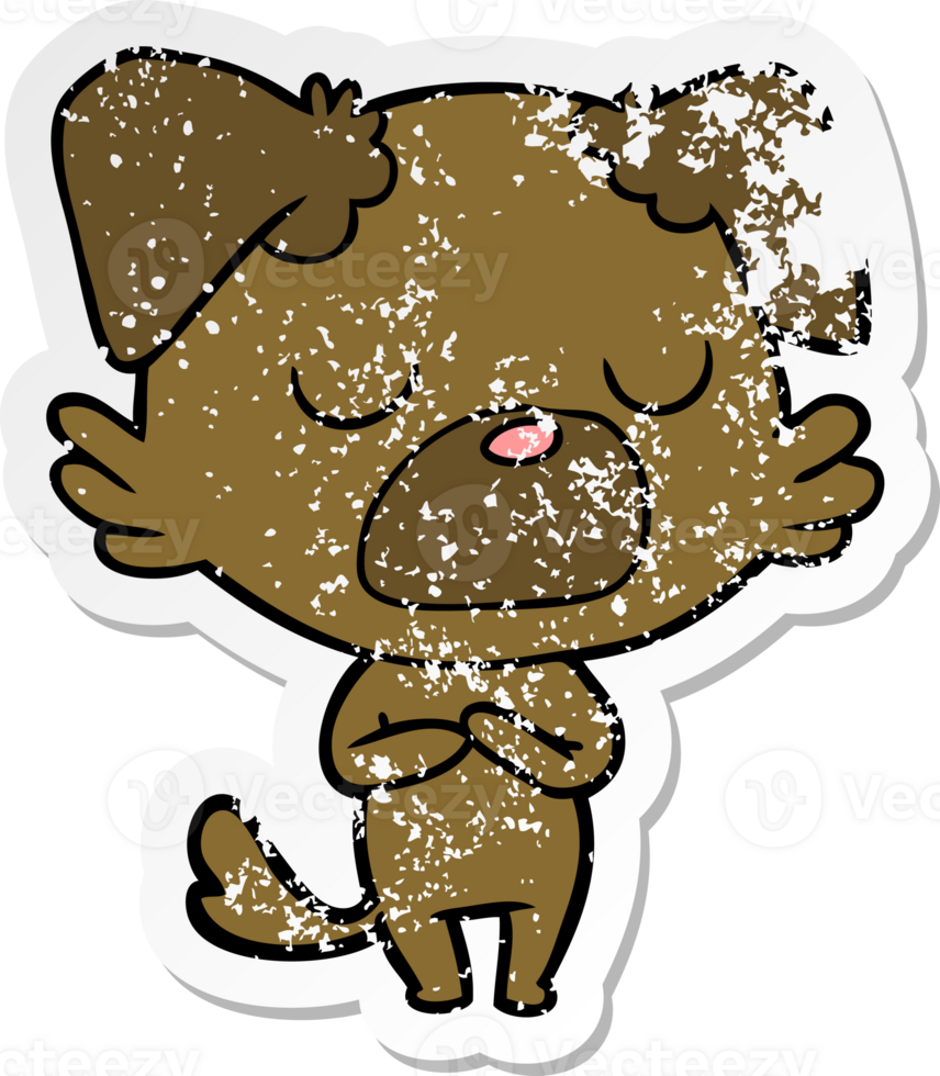 distressed sticker of a cartoon dog png