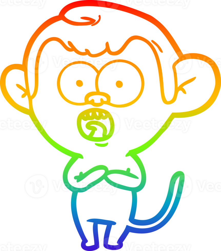 rainbow gradient line drawing of a cartoon shocked monkey png
