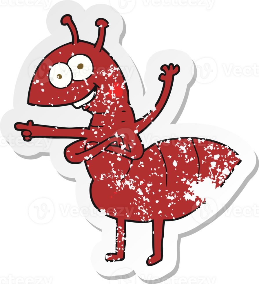 retro distressed sticker of a cartoon ant png