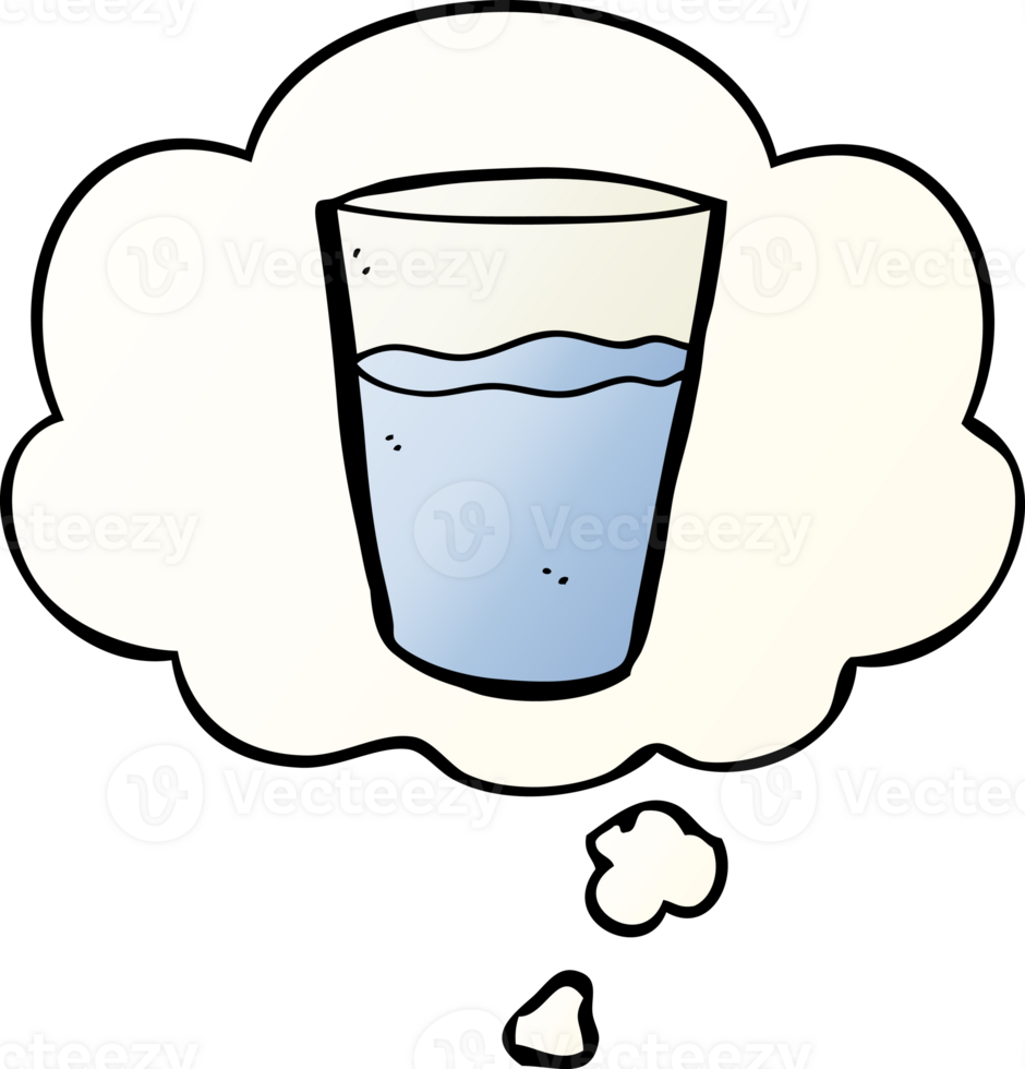 cartoon glass of water with thought bubble in smooth gradient style png