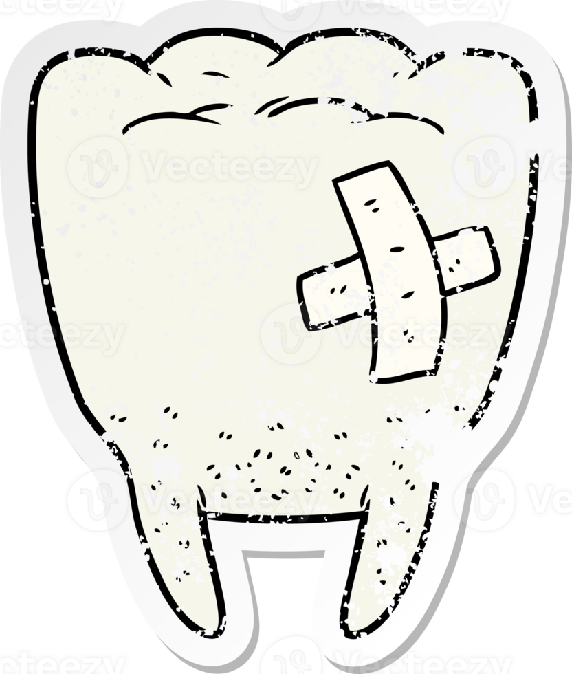 distressed sticker of a cartoon bad tooth png