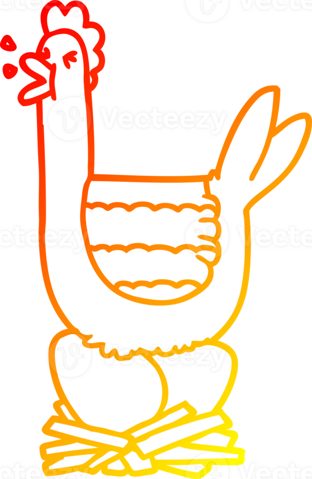 warm gradient line drawing of a cartoon hen sitting on nest png