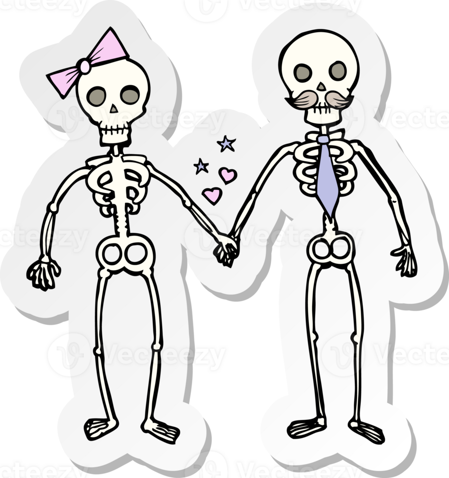 sticker of a cartoon skeletons in love png