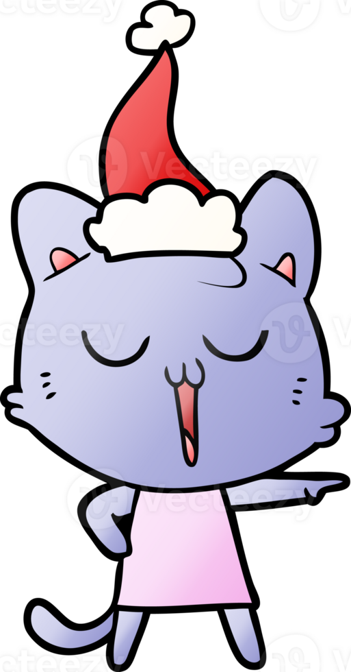 hand drawn gradient cartoon of a cat singing wearing santa hat png