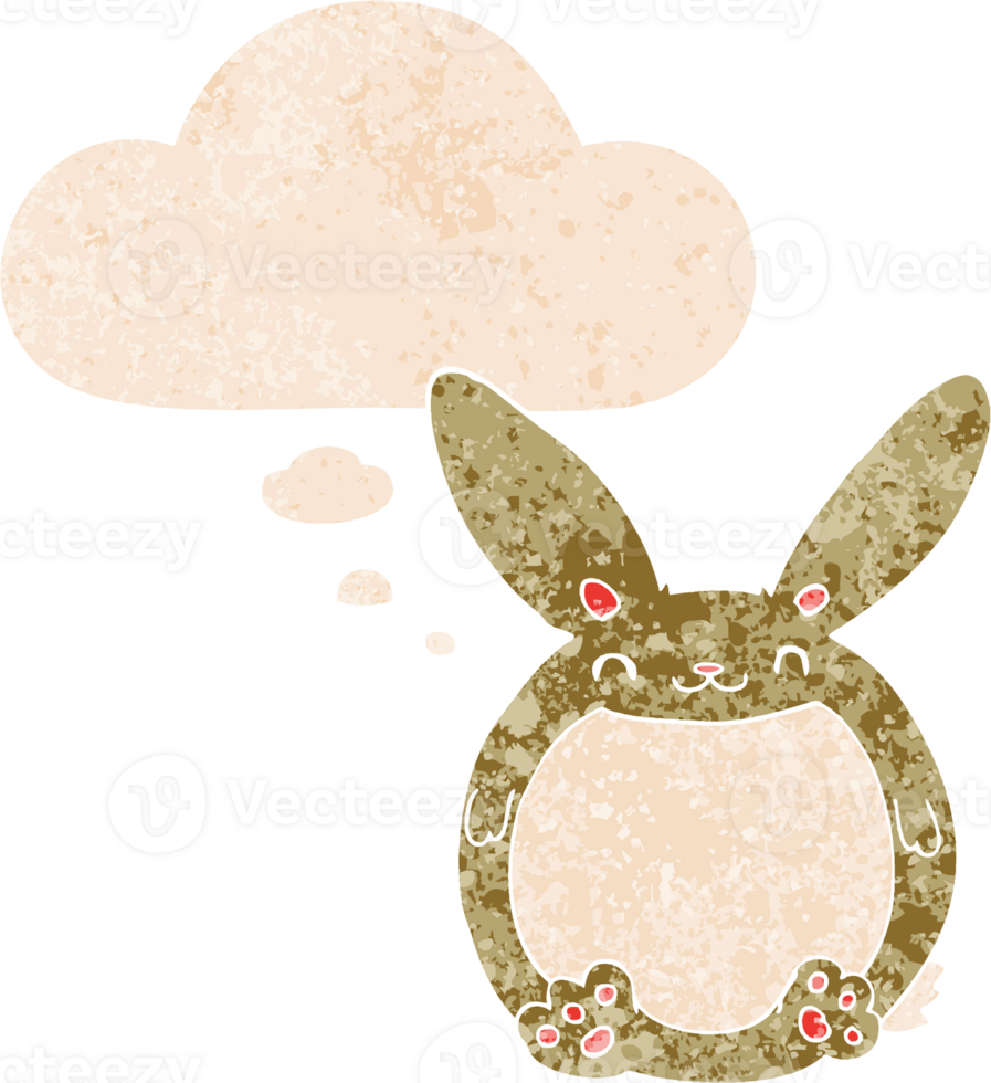 cartoon rabbit with thought bubble in grunge distressed retro textured style png