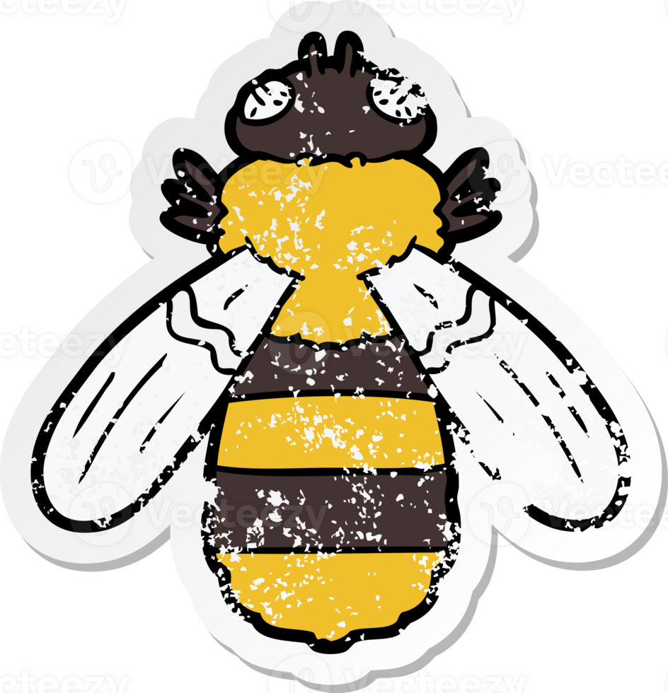distressed sticker of a cartoon bee png