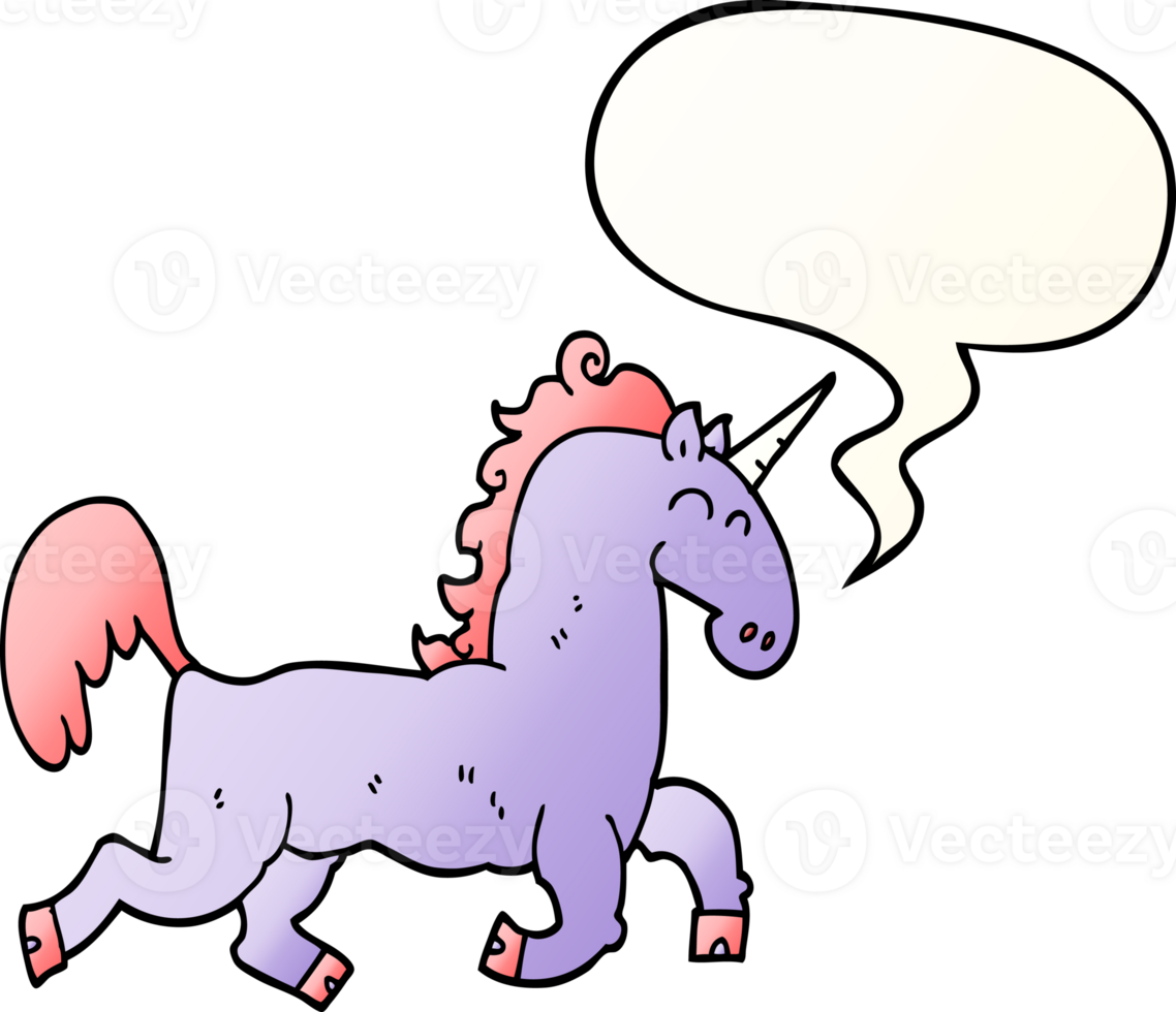 cartoon unicorn with speech bubble in smooth gradient style png
