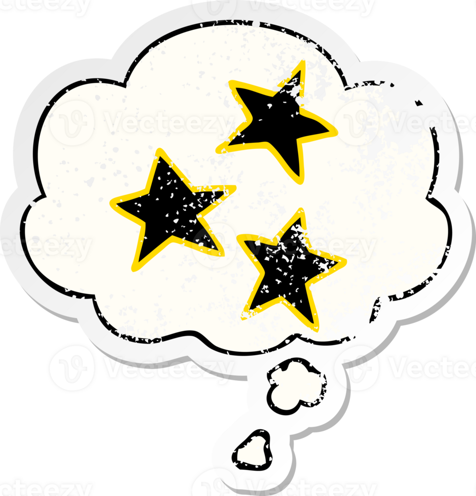 cartoon stars with thought bubble as a distressed worn sticker png