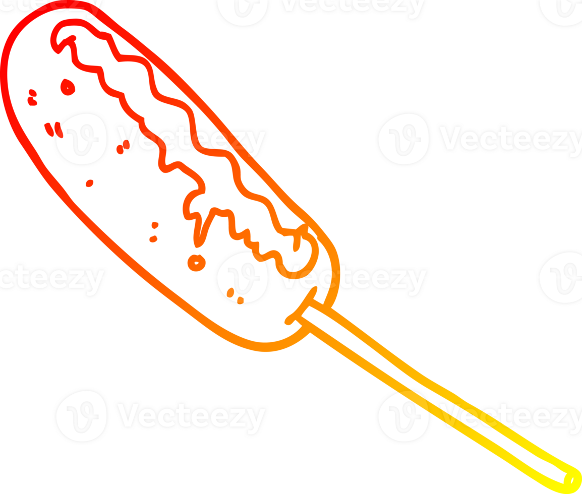 warm gradient line drawing of a cartoon hotdog on a stick png