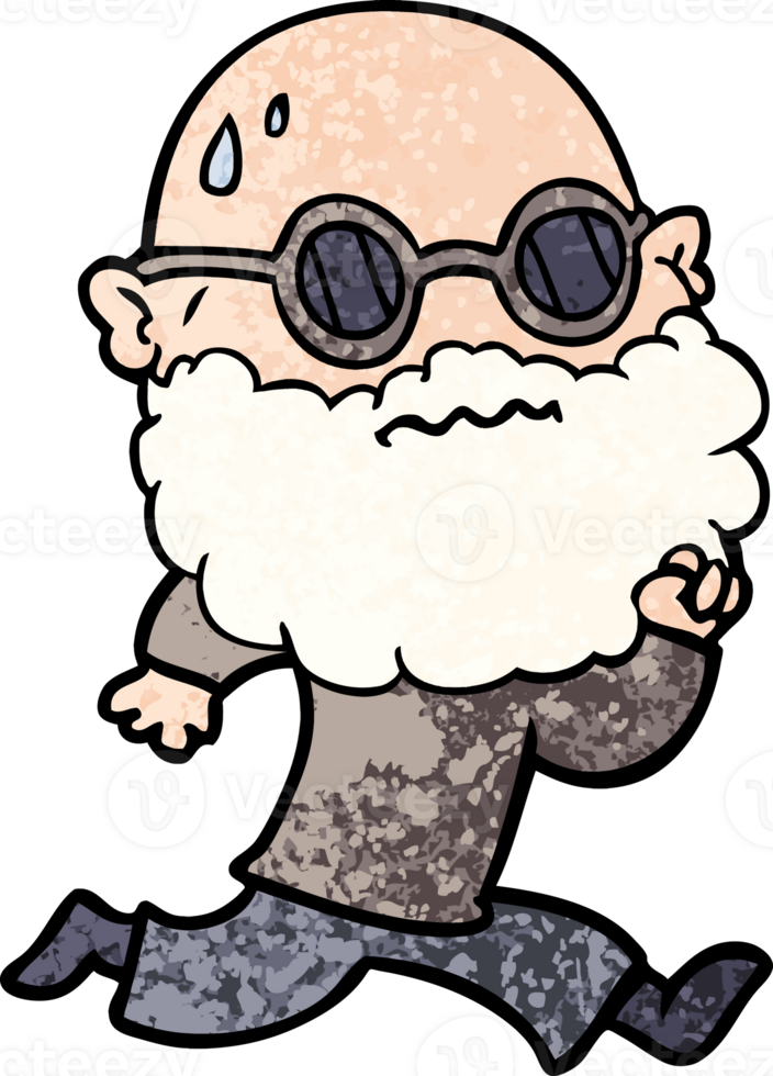 cartoon running man with beard and sunglasses sweating png