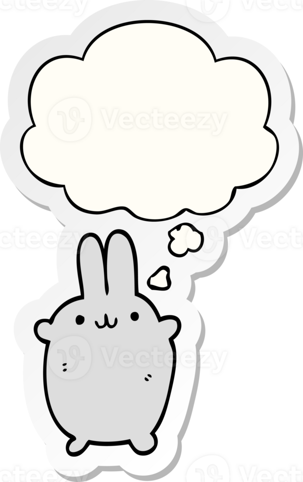 cartoon rabbit with thought bubble as a printed sticker png