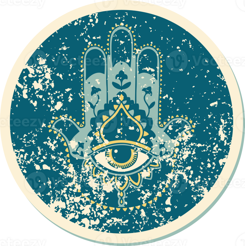 iconic distressed sticker tattoo style image of a hamza png