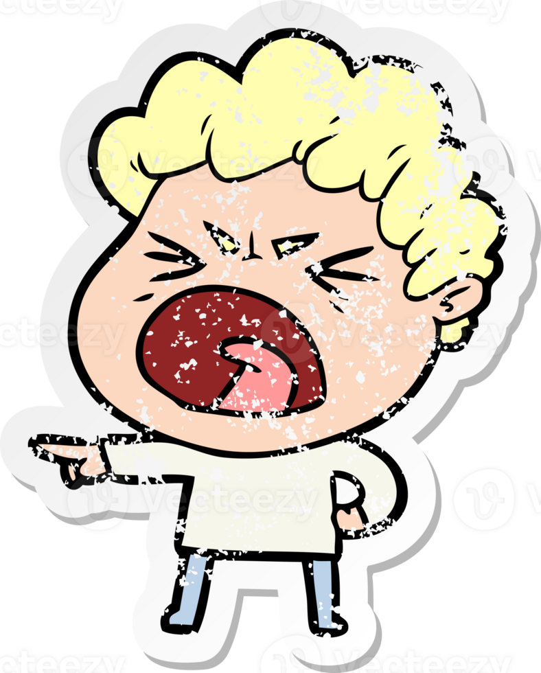 distressed sticker of a cartoon furious man png