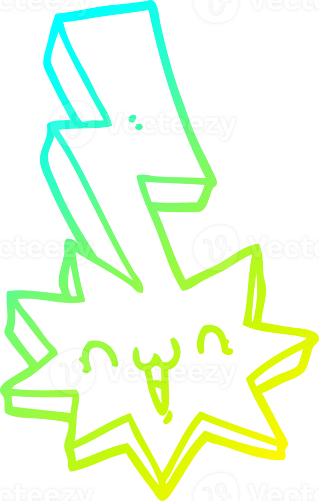 cold gradient line drawing of a cartoon lightning bolt png