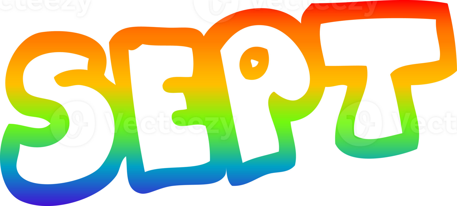 rainbow gradient line drawing of a cartoon month of september png