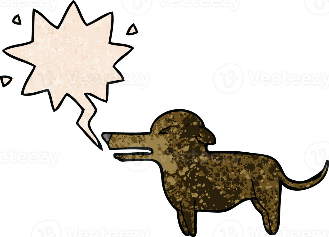 cartoon dog with speech bubble in retro texture style png