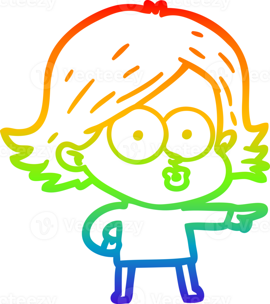 rainbow gradient line drawing of a cartoon girl pouting png