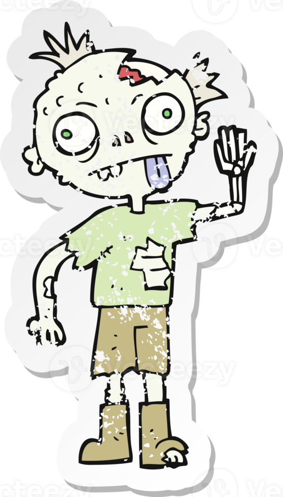 retro distressed sticker of a cartoon zombie png
