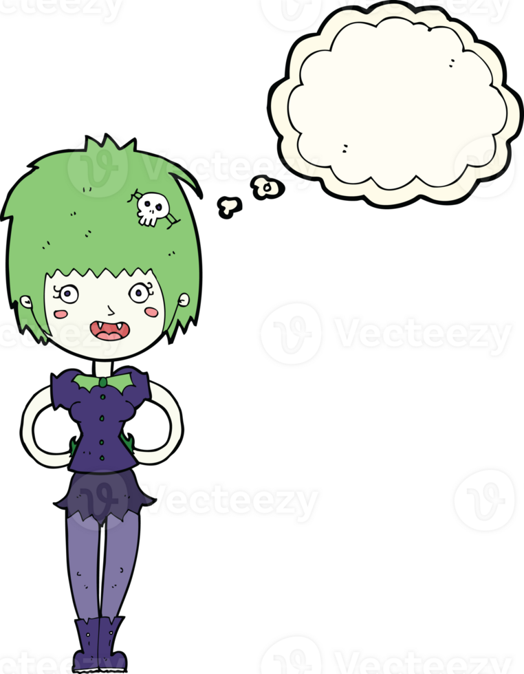 cartoon happy vampire girl with thought bubble png