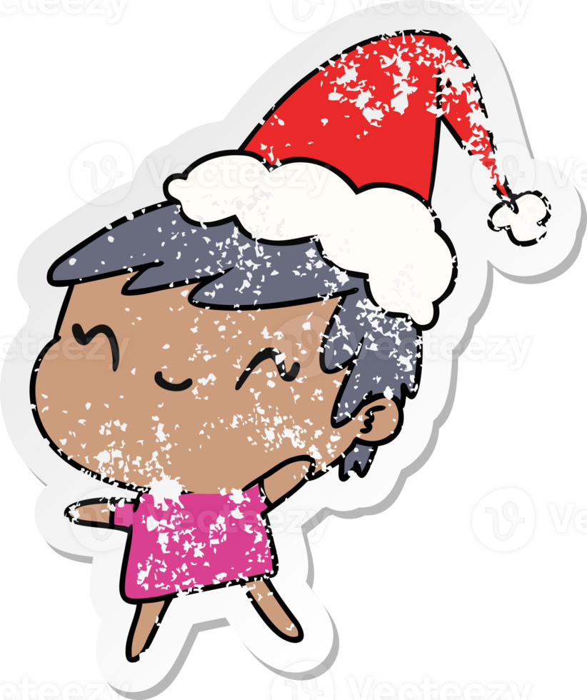 hand drawn christmas distressed sticker cartoon of kawaii girl png