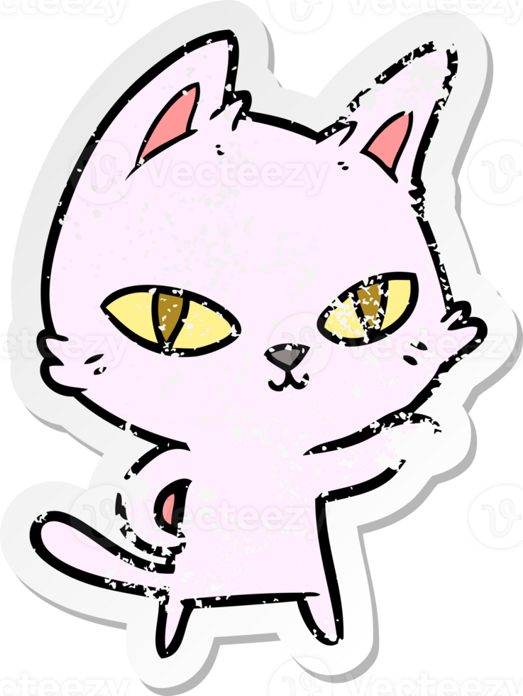 distressed sticker of a cartoon cat staring png