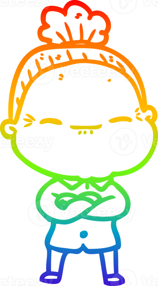 rainbow gradient line drawing of a cartoon peaceful old woman png