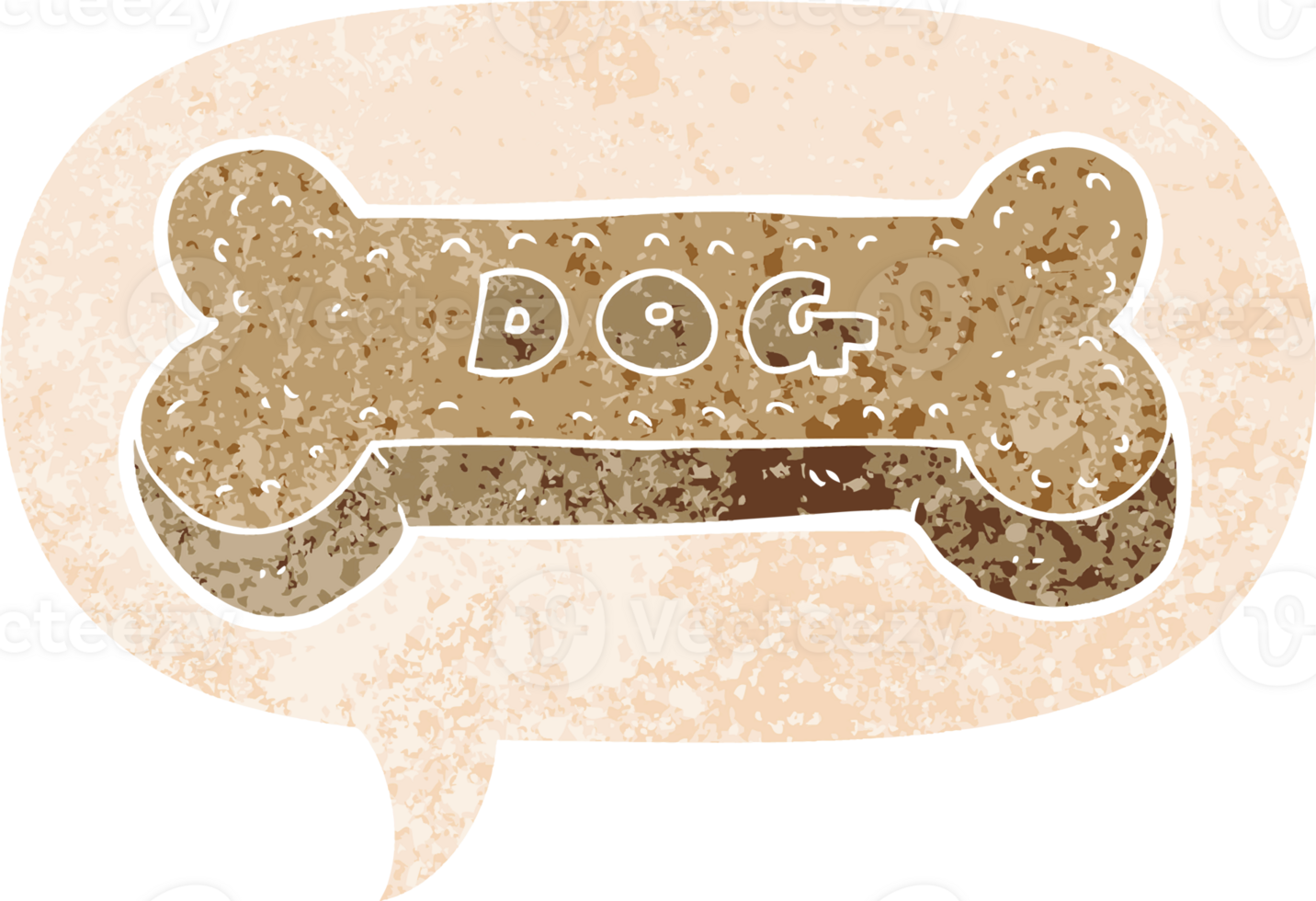 cartoon dog biscuit with speech bubble in grunge distressed retro textured style png