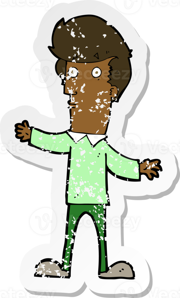 retro distressed sticker of a cartoon startled man png