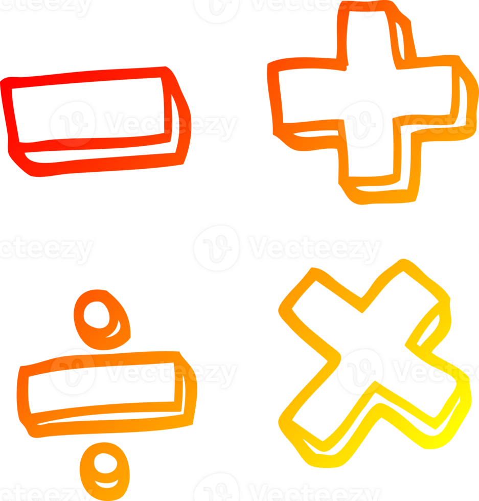 warm gradient line drawing of a cartoon math symbols png